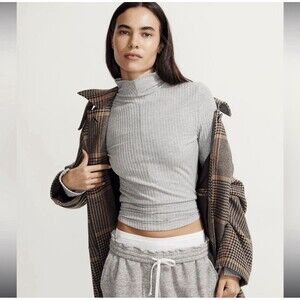 Madewell Soft Gray Neutral Brushed Ribbed Turtleneck Long-Sleeve Tee Size XL